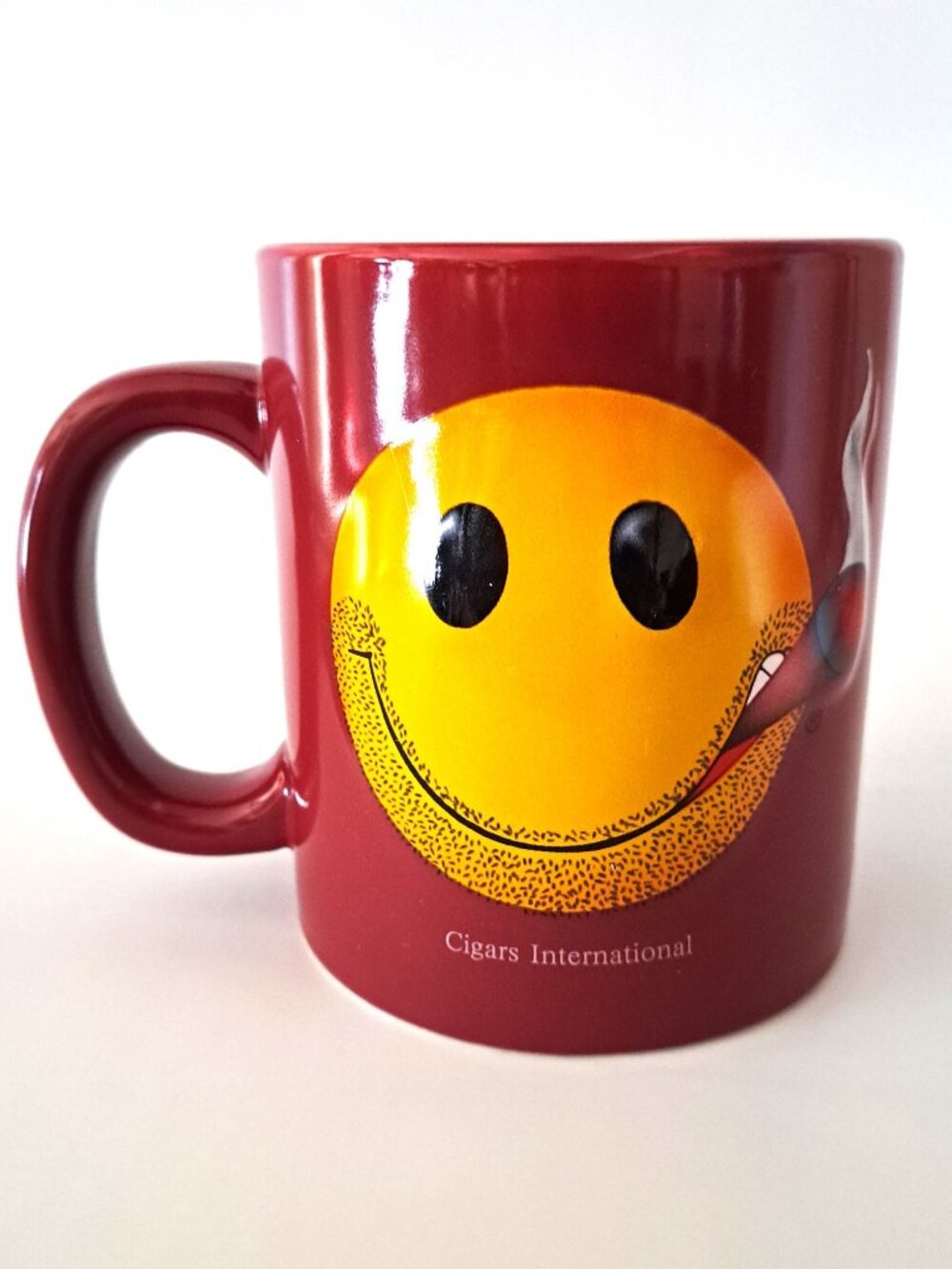Cigars International JUMBO 24oz Coffee Mug Cup Smoking Smiley Face 3D Embossed
